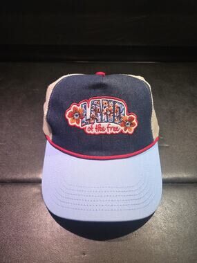 "Land Of The Free" Adjustable Floral Patriotic Trucker Hat July 4th / Summer Cap